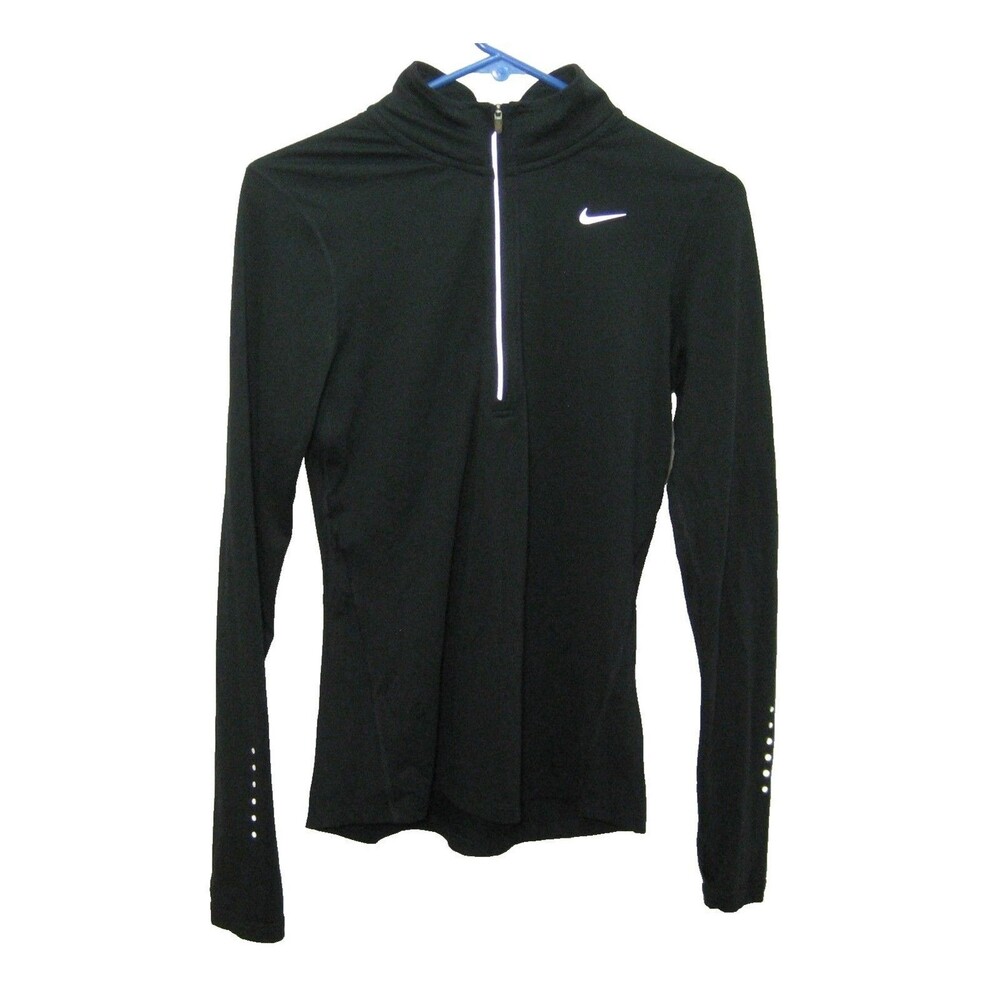 Nike Running Shirt Womens XS Black Long Sleeve 1/4 Zip Reflective Dry-Fit Top